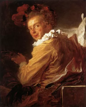 Man Playing an Instrument The Music by Jean-Honore Fragonard - Oil Painting Reproduction
