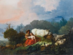 Pastoral Landscape With A Shepherd And Shepherdess At Rest by Jean-Honore Fragonard Oil Painting