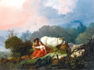 Pastoral Landscape with a Shepherd and Shepherdess at Rest by Jean-Honore Fragonard - Oil Painting Reproduction