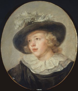 Portrait de jeune garcon avec un chapeau a plumes by Jean-Honore Fragonard Oil Painting