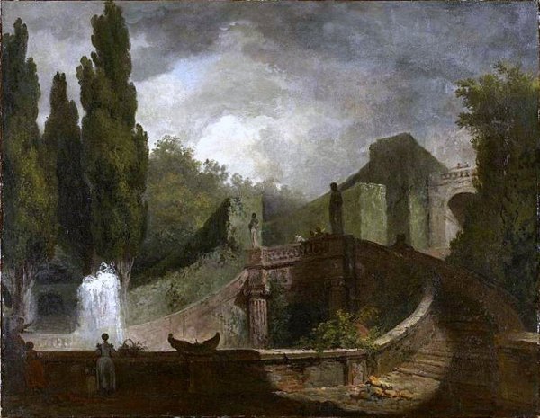 Main Product Photo of The Grand Staircase of the Villa d'Este at Tivoli Painting by Jean-Honore Fragonard