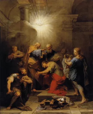 Ananias Restoring the Sight of St Paul by Jean Restout II Oil Painting
