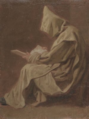 Seated Carthusian Holding an Open Book by Jean Ii Restout Oil Painting