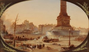 La Place de la Bastille et la Barricade de l'entree du faubourg Saint-Antoine, le 25 juin 1848 by Jean-Jacques Champin Oil Painting