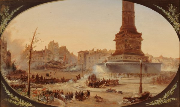 La Place de la Bastille et la Barricade de l'entree du faubourg Saint-Antoine, le 25 juin 1848  by Jean-Jacques Champin - Hand-Painted Oil Painting Reproduction