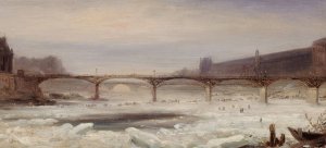 La Seine et le Pont des Arts, en janvier 1848 by Jean-Jacques Champin Oil Painting