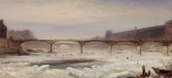 La Seine et le Pont des Arts, en janvier 1848  by Jean-Jacques Champin - Hand-Painted Oil Painting Reproduction