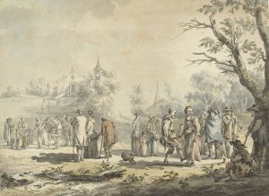 Dansende landlieden en toeschouwers bij een dorp by Jean-Jacques De Boissieu Oil Painting