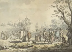 Dansende landlieden en toeschouwers bij een dorp by Jean-Jacques De Boissieu Oil Painting