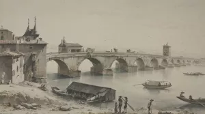 Vue du pont de la Guillotiere a Lyon by Jean-Jacques De Boissieu Oil Painting