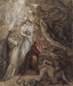 Dante Meditating on the 'Divine Comedy' by Jean-Jacques Feuchere Oil Painting