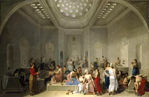 A Female Turkish Bath or Hammam painting by Jean-Jacques-Francois Lebarbier
