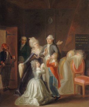 Les adieux de Louis XVI a sa famille, le 20 janvier 1793 by Jean-Jacques Hauer Oil Painting