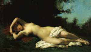 A Nymph In A Wooded Landscape by Jean-Jacques Henner Oil Painting