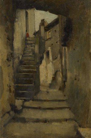 Escalier dans une ruelle a Rome by Jean-Jacques Henner Oil Painting