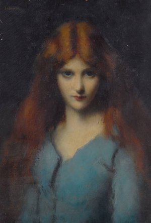 Head Of A Young Girl In A Blue Dress by Jean-Jacques Henner Oil Painting