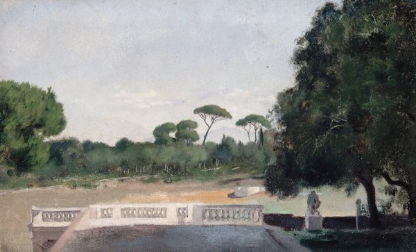 Jardins de la Villa Borghese vus depuis la Villa Medicis a Rome  by Jean-Jacques Henner - Hand-Painted Oil Painting Reproduction