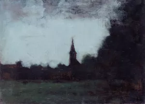 Paysage d'Alsace, le clocher de Bernwiller Oil painting by Jean-Jacques Henner