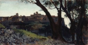 Paysage d'Italie. Village au crepuscule by Jean-Jacques Henner Oil Painting
