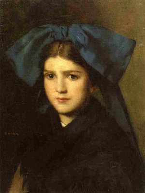 Portrait of a Young Girl with a Bow in Her Hair by Jean-Jacques Henner Oil Painting