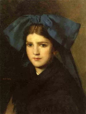 Portrait of a Young Girl with a Bow in Her Hair by Jean-Jacques Henner - Oil Painting Reproduction