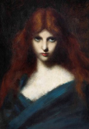 Portrait of a young girl with red hair by Jean-Jacques Henner Oil Painting