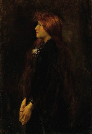 Portrait, Red Haired Beauty Standing in Profile by Jean-Jacques Henner Oil Painting