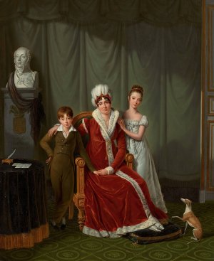 Portrait of General Baudet's wife and her two children, with a bust of the General behind by Jean-Jacques Lagrenee Oil Painting