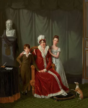 Portrait of General Baudet's wife and her two children, with a bust of the General behind Oil painting by Jean-Jacques Lagrenee