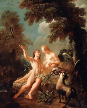 Adam et Eve au Paradis by Jean-Joseph Dumons Oil Painting