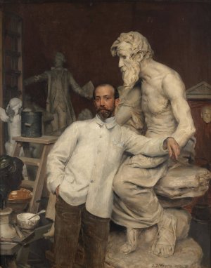 Portrait of Monsieur Dominique Jean-Baptiste Hugues in his studio by Jean Joseph Weerts Oil Painting