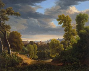 A view of Vietri near the sea in the Gulf of Salerno with Capri in the background by Jean-Joseph-Xavier Bidauld Oil Painting