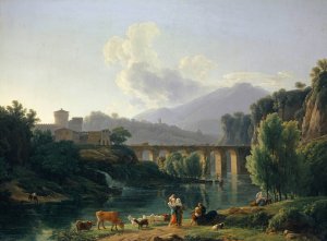 Roman Landscape with Viaduct by Jean-Joseph-Xavier Bidauld Oil Painting