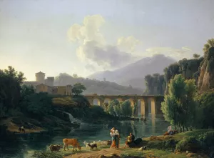 Roman Landscape with Viaduct by Jean-Joseph-Xavier Bidauld Oil Painting