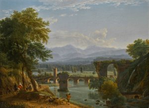The Augustus Bridge Over The River Nera, Near The City Of Narni, Italy by Jean-Joseph-Xavier Bidauld Oil Painting