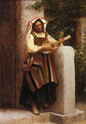 An Italian Girl Playing a Mandolin by Jean-Leon Gerome Oil Painting