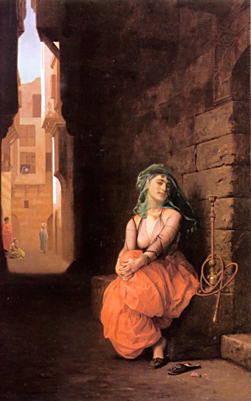 Main Product Photo of Arab Girl with Waterpipe Painting by Jean-Leon Gerome