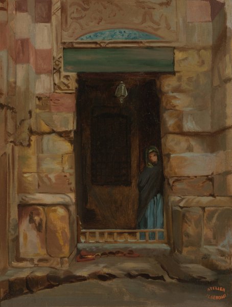 Arab Woman in a Doorway  by Jean-Leon Gerome - Hand-Painted Oil Painting Reproduction