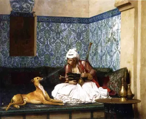 Arnaut Blowing Smoke in His Dog's Nose Oil painting by Jean-Leon Gerome