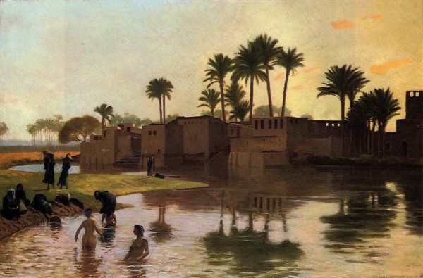 Main Product Photo of Bathers by the Edge of a River Painting by Jean-Leon Gerome