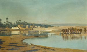Camels Watering in the Desert Oil painting by Jean-Leon Gerome