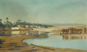 Camels Watering in the Desert by Jean-Leon Gerome Oil Painting