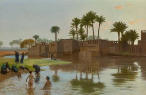Femmes fellahs au bain by Jean-Leon Gerome Oil Painting