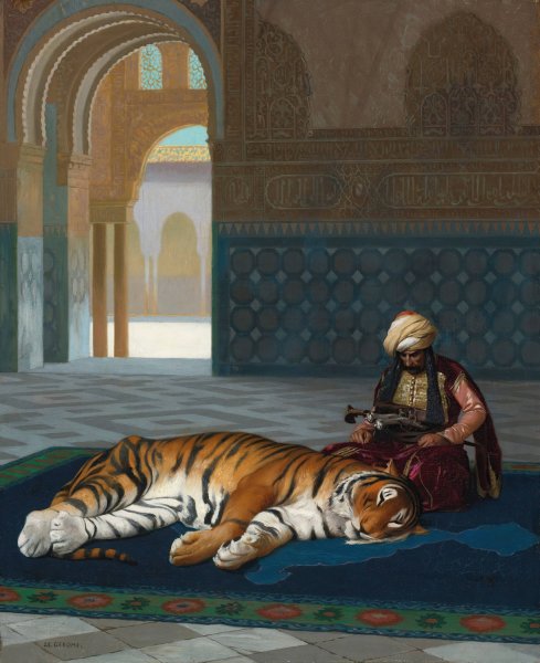 Le Tigre Et Le Gardien by Jean-Leon Gerome - Hand-Painted Oil Painting Reproduction