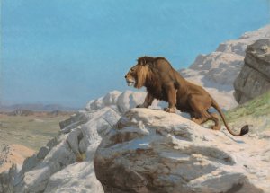 Lion on the Watch by Jean-Leon Gerome Oil Painting