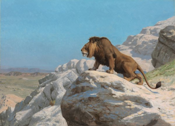 Lion on the Watch  by Jean-Leon Gerome - Hand-Painted Oil Painting Reproduction