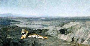 Night on the Desert Study also known as Tiger Resting in the Moonlight by Jean-Leon Gerome Oil Painting