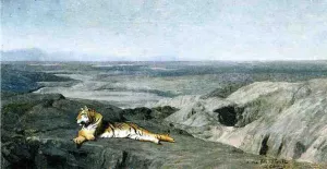 Night on the Desert Study also known as Tiger Resting in the Moonlight painting by Jean-Leon Gerome