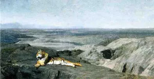 Night on the Desert Study also known as Tiger Resting in the Moonlight Oil painting by Jean-Leon Gerome