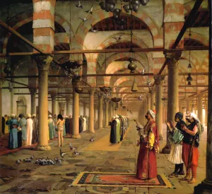 Public Prayer in the Mosque of Amr, Cairo by Jean-Leon Gerome - Oil Painting Reproduction
